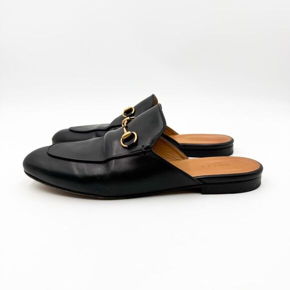 Gucci Princetown Horsebit Black Leather Loafers Mules Slip On Flats EU 40 US 10 - Picture 5 of 13